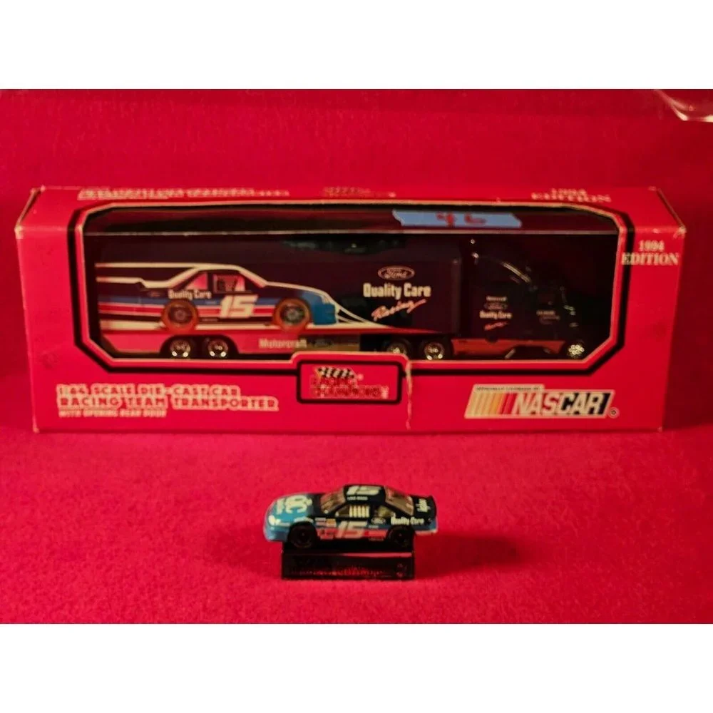 QUALITY CARE RACING NASCAR #15 TRANSPORTER BUNDLE w/MATCHING STOCKCAR - NIB‎
